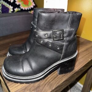 Vintage Lower East Side Black Chunky Heels Y2k 90s Size 7 Faux Leather Steampunk